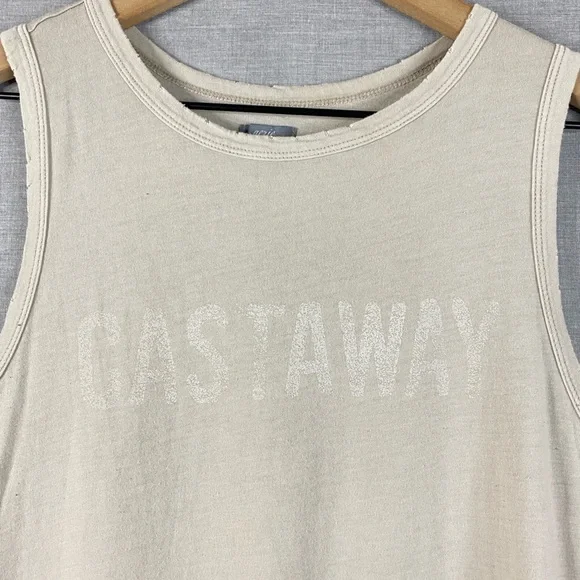 Aerie Women’s Beige Distressed ‘Castaway’ Graphic Tank Top Size Extra Small - Picture 3 of 7
